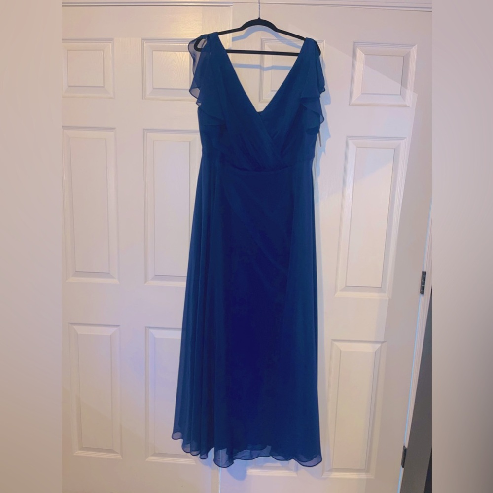 David’s Bridal Blue Chiffon Dress Dark Blue